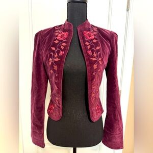 Lucky Brand Embroidered Velvet Jacket Women's XS Plum Western Boho Bohemian